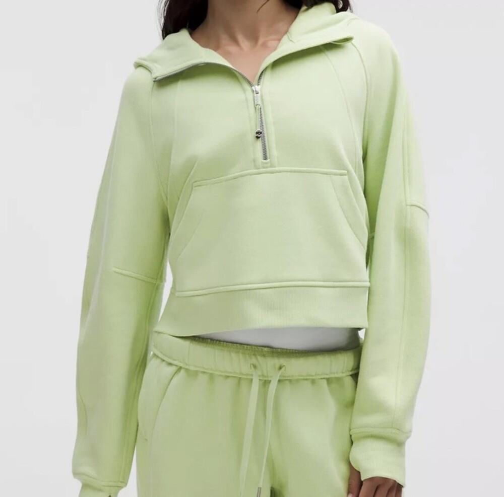 Lululemon Scuba Hoodie Womens XS/S Green 1/2 Zip Fleece Cropped Thumbholes